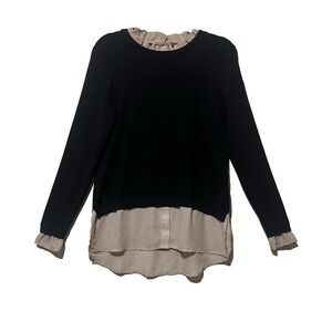 Adrianna Papell Black Long Sleeve Polka Dots‎ Woman's Blouse Size M